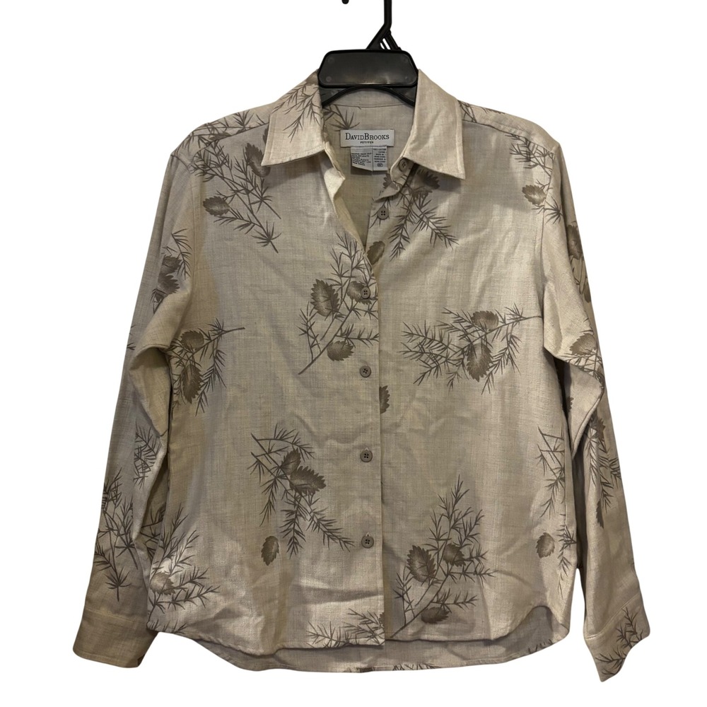 David Brooks Petites Women's Long Sleeve Shirt 4P Button Down Botanical Print
